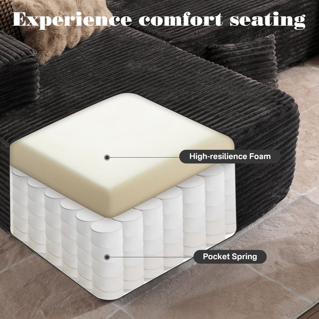 TriVolt 104" L-Shape Modular Couch with Chaise, Plush Corduroy Fabric, No Assembly Required