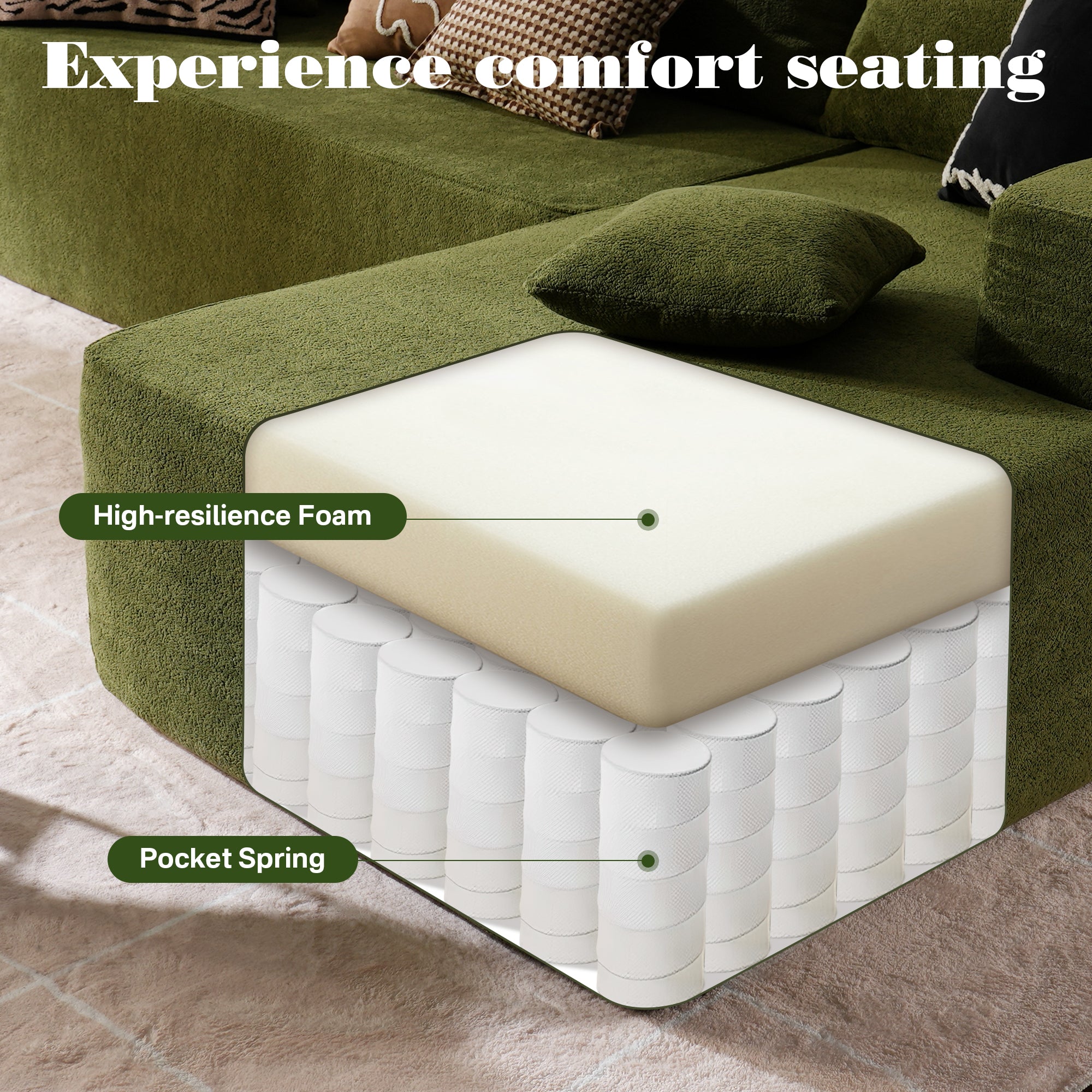 TriVolt 104" L-Shape Modular Couch with Chaise, Plush Corduroy Fabric, No Assembly Required