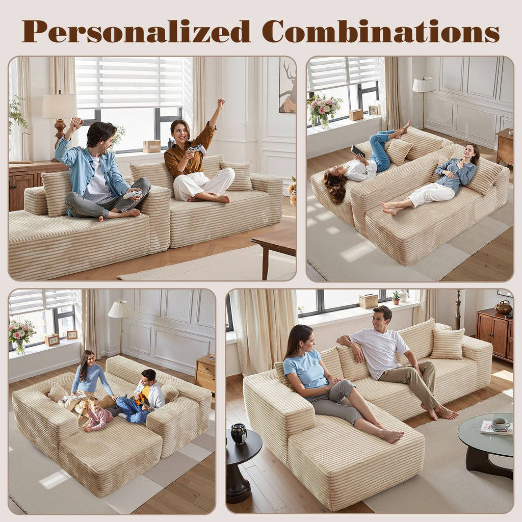 TriVolt 104" L-Shape Modular Couch with Chaise, Plush Corduroy Fabric, No Assembly Required