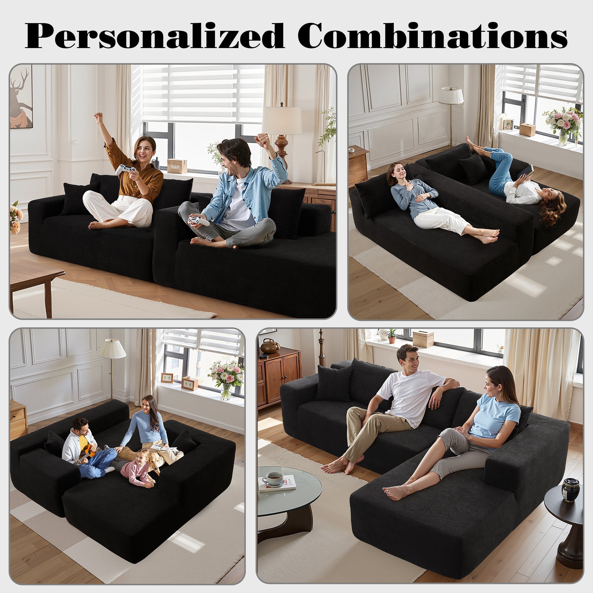 TriVolt 104" L-Shape Modular Couch with Chaise, Plush Corduroy Fabric, No Assembly Required