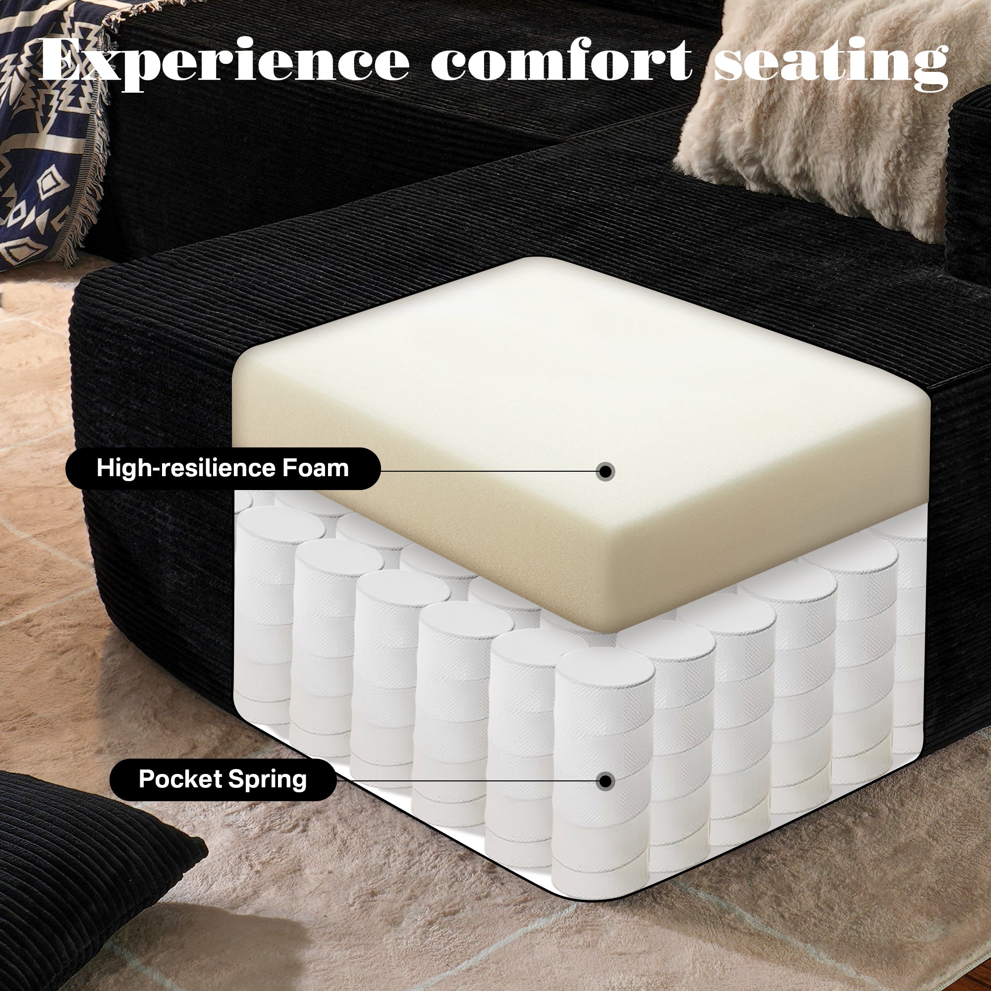 TriVolt 104" L-Shape Modular Couch with Chaise, Plush Corduroy Fabric, No Assembly Required