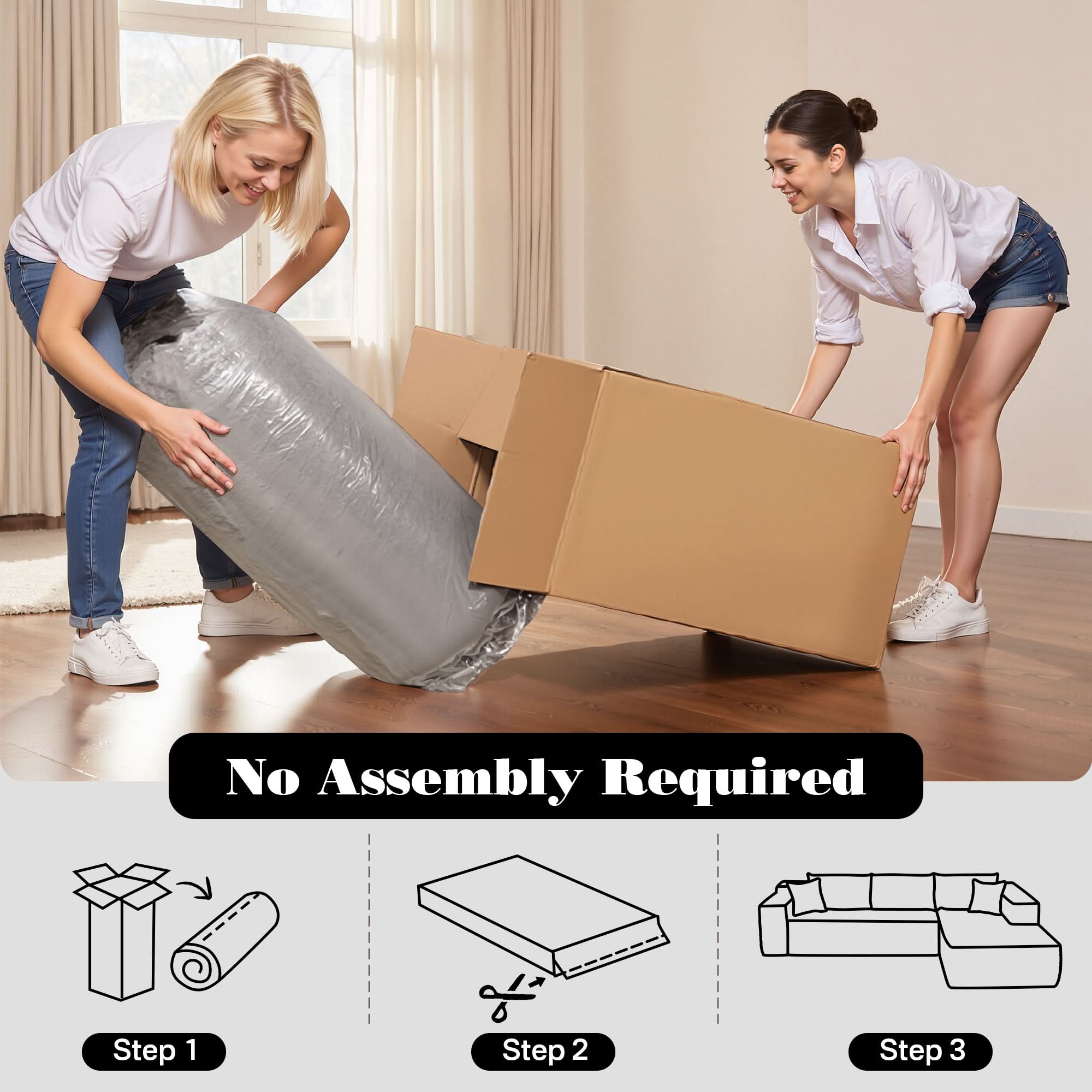 TriVolt 104" L-Shape Modular Couch with Chaise, Plush Corduroy Fabric, No Assembly Required