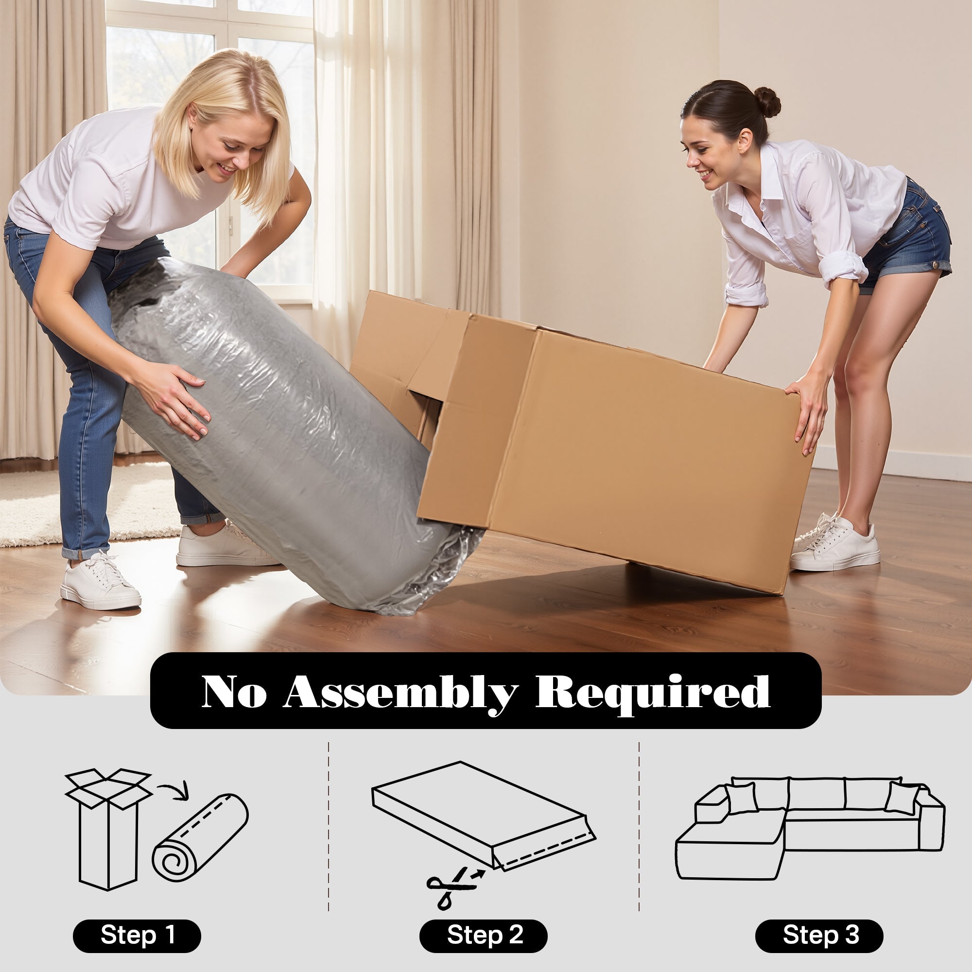 TriVolt 104" L-Shape Modular Couch with Chaise, Plush Corduroy Fabric, No Assembly Required