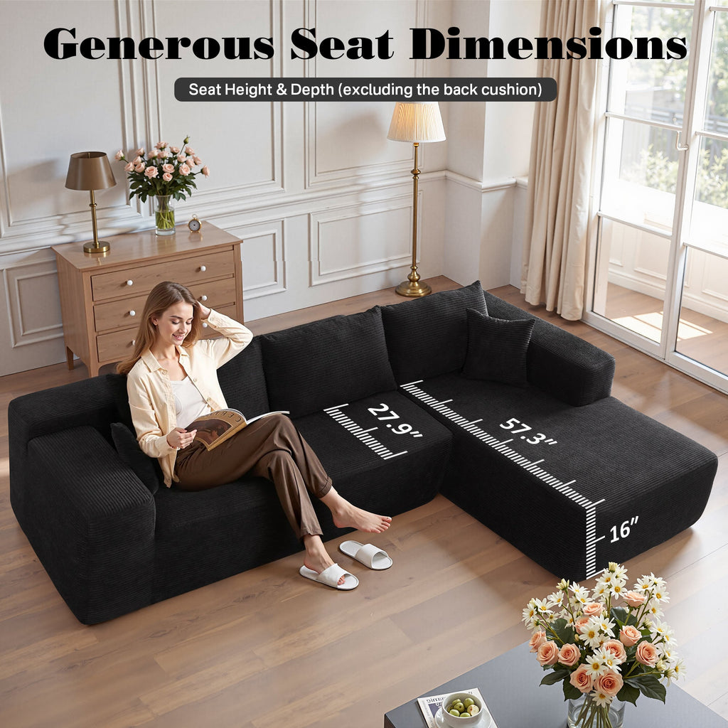 TriVolt 104" L-Shape Modular Couch with Chaise, Plush Corduroy Fabric, No Assembly Required