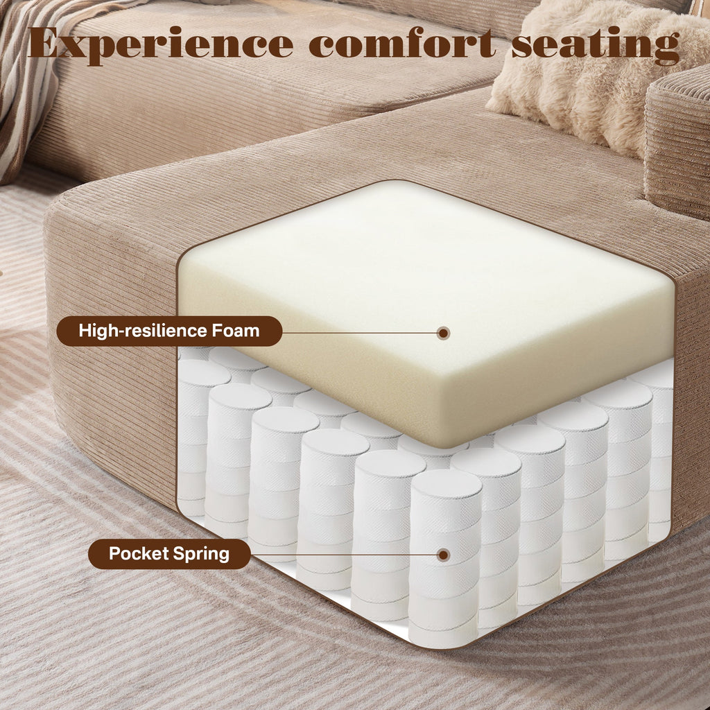 TriVolt 104" L-Shape Modular Couch with Chaise, Plush Corduroy Fabric, No Assembly Required
