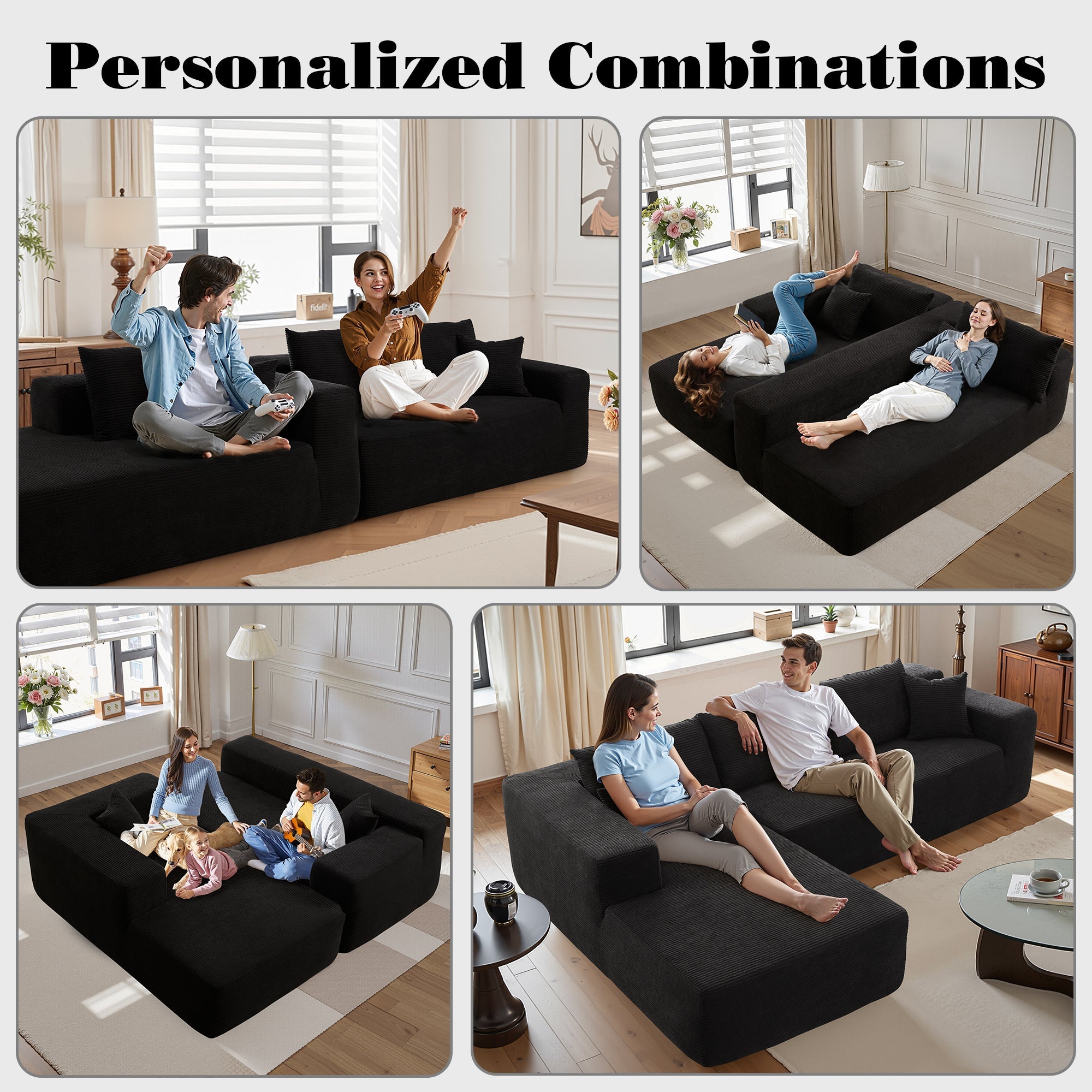 TriVolt 104" L-Shape Modular Couch with Chaise, Plush Corduroy Fabric, No Assembly Required