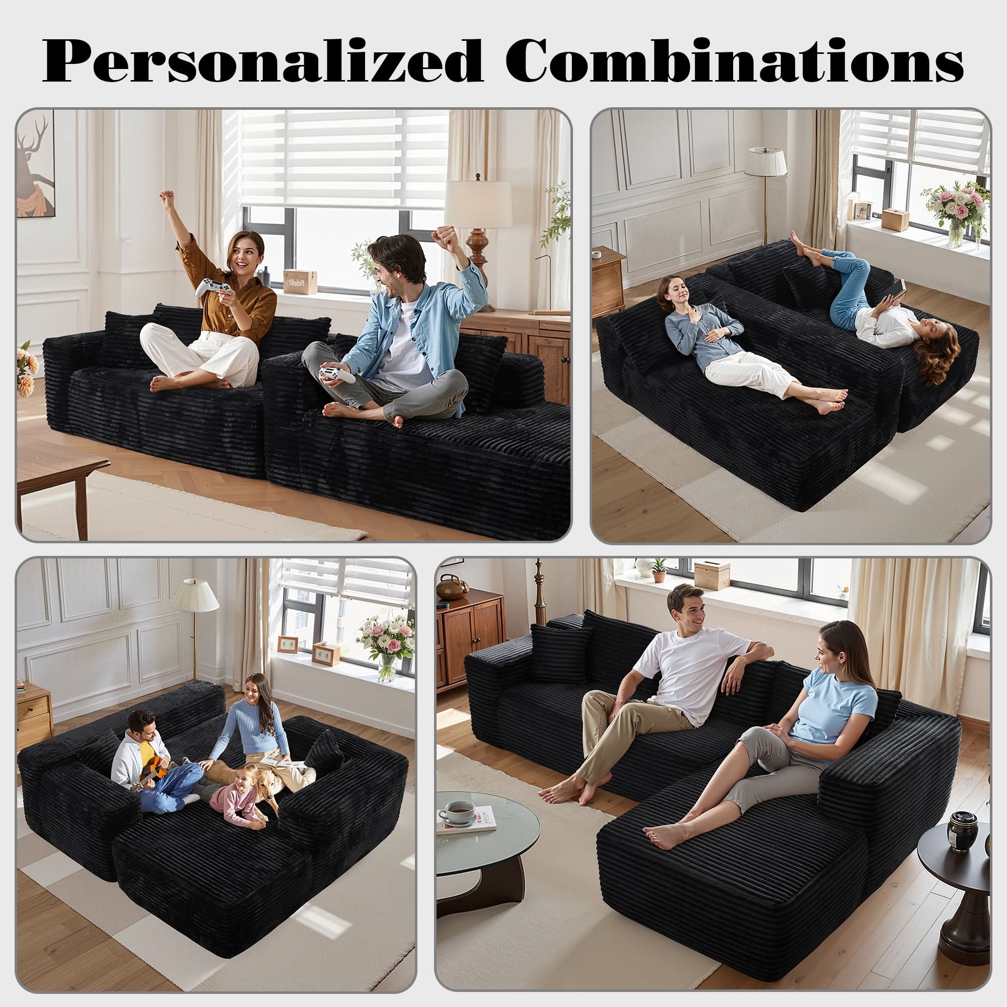 TriVolt 104" L-Shape Modular Couch with Chaise, Plush Corduroy Fabric, No Assembly Required