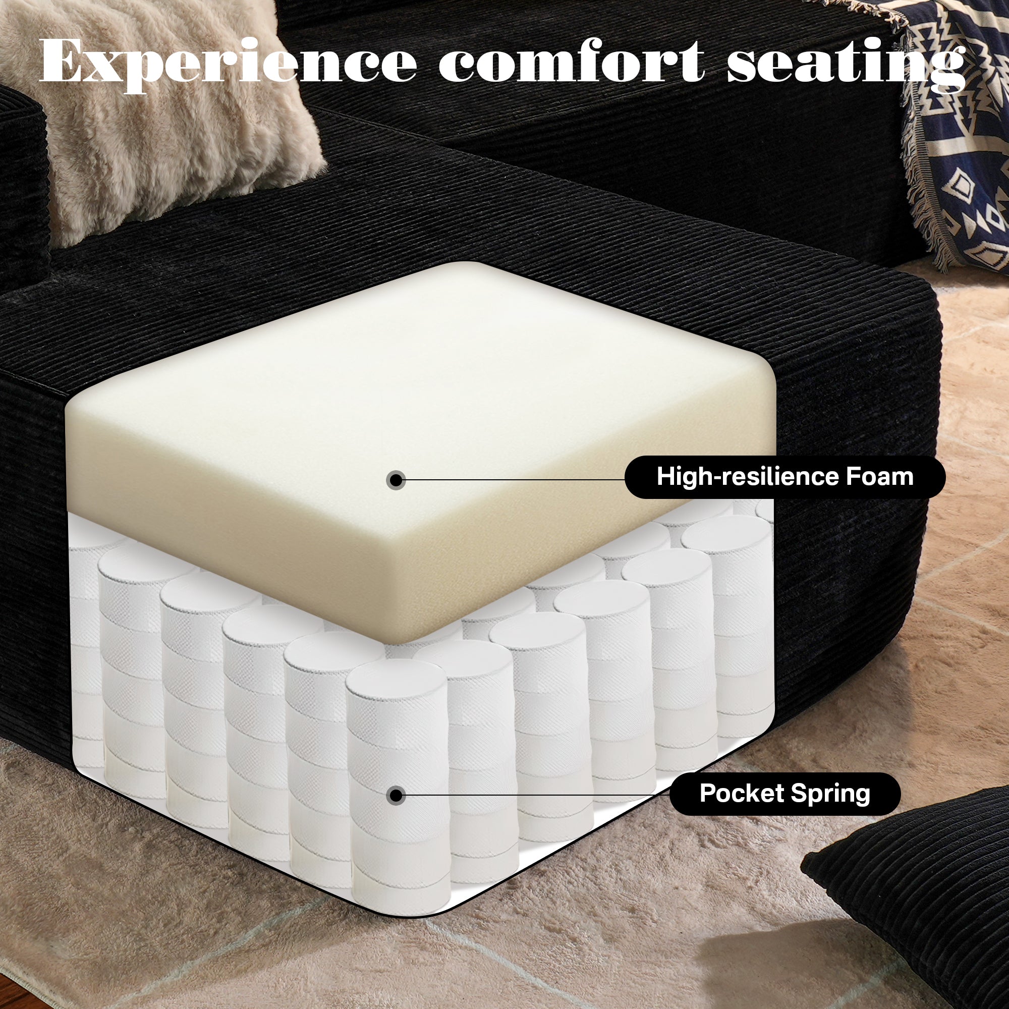 TriVolt 104" L-Shape Modular Couch with Chaise, Plush Corduroy Fabric, No Assembly Required