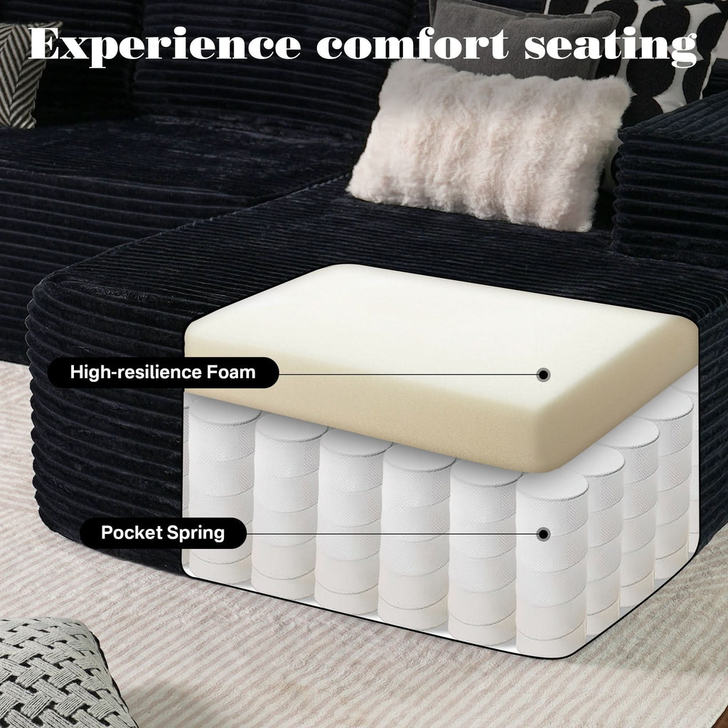 TriVolt 104" L-Shape Modular Couch with Chaise, Plush Corduroy Fabric, No Assembly Required