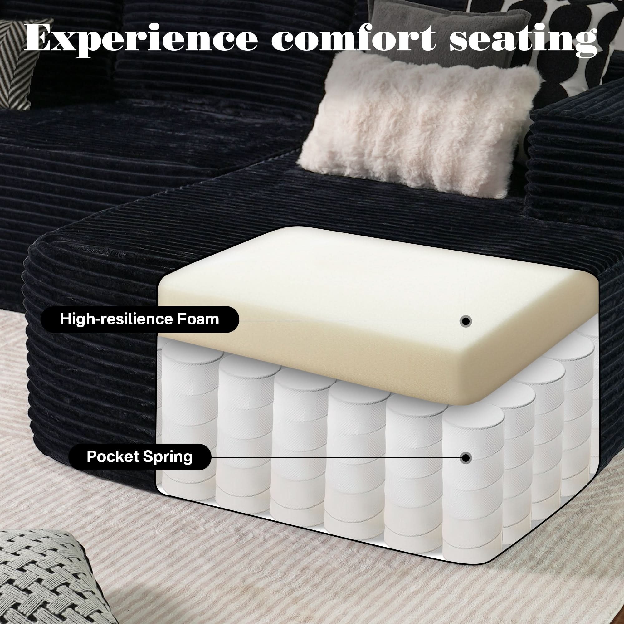 TriVolt 104" L-Shape Modular Couch with Chaise, Plush Corduroy Fabric, No Assembly Required