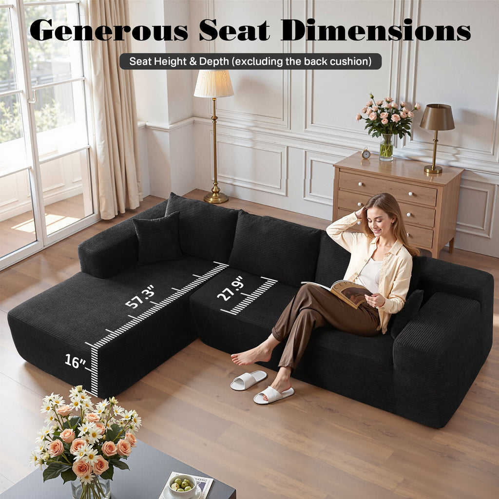 TriVolt 104" L-Shape Modular Couch with Chaise, Plush Corduroy Fabric, No Assembly Required