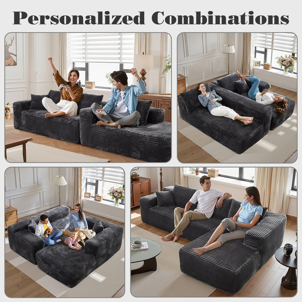 TriVolt 104" L-Shape Modular Couch with Chaise, Plush Corduroy Fabric, No Assembly Required
