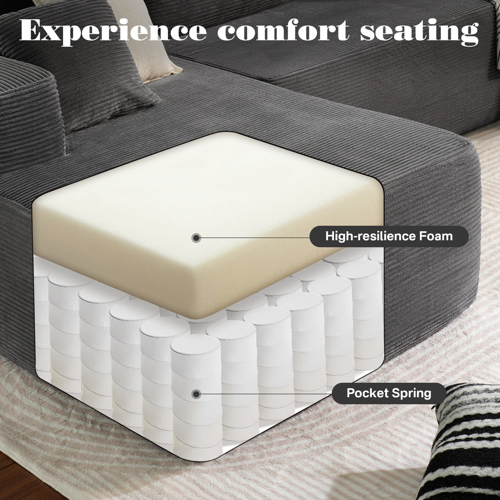 TriVolt 104" L-Shape Modular Couch with Chaise, Plush Corduroy Fabric, No Assembly Required