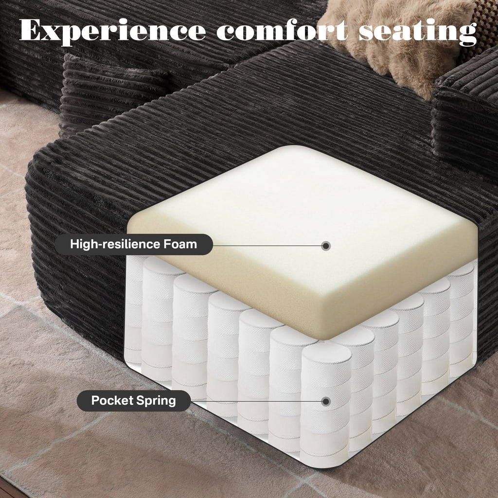 TriVolt 104" L-Shape Modular Couch with Chaise, Plush Corduroy Fabric, No Assembly Required