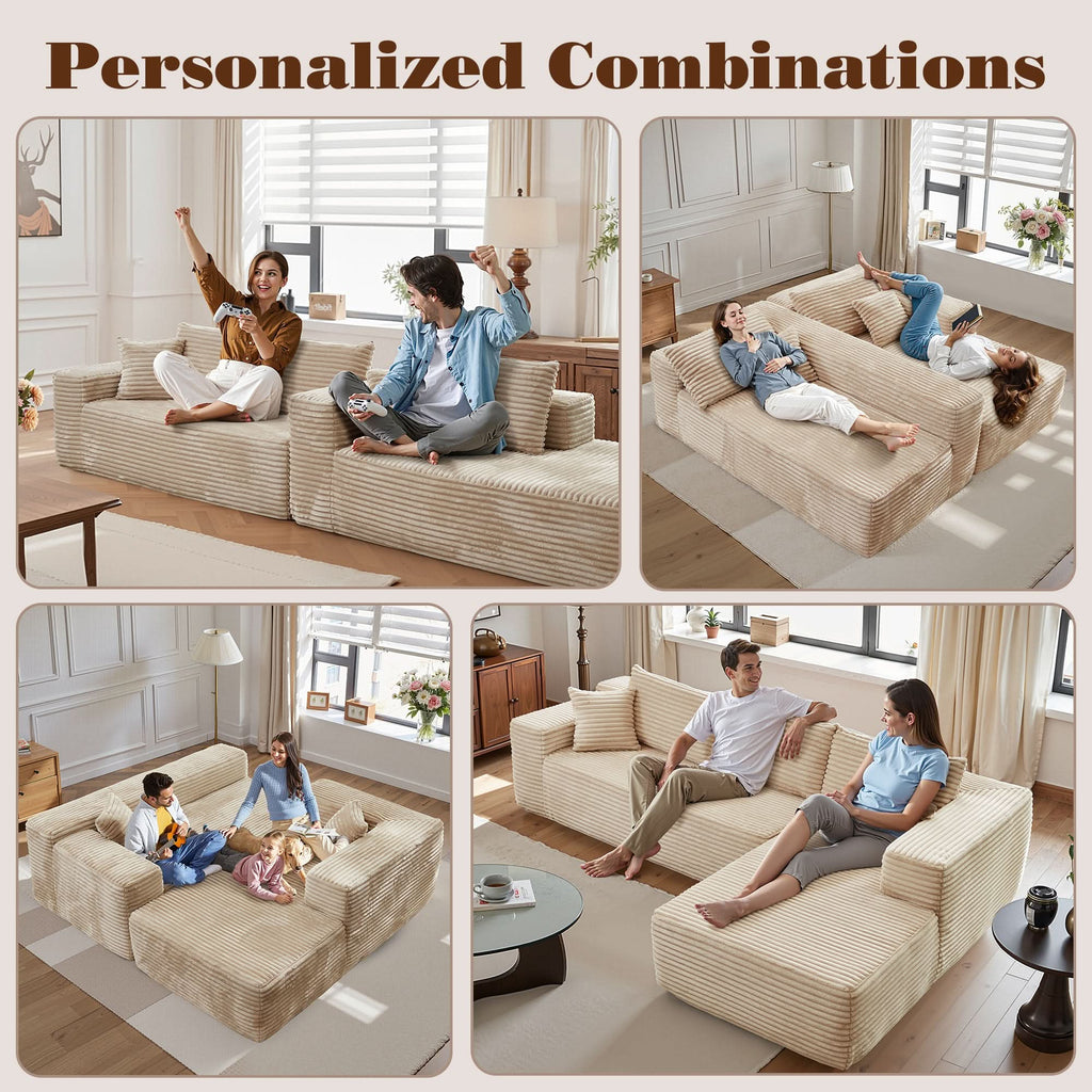 TriVolt 104" L-Shape Modular Couch with Chaise, Plush Corduroy Fabric, No Assembly Required