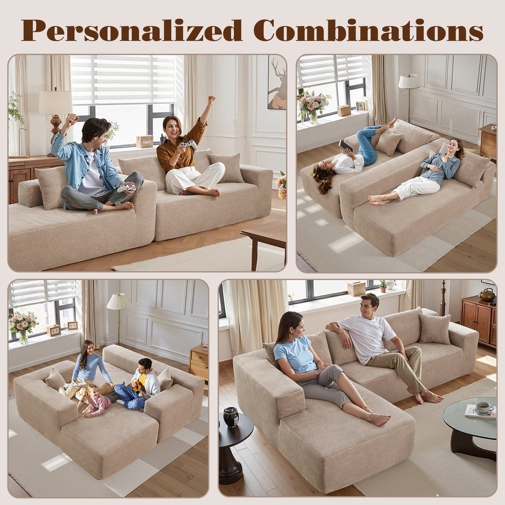 TriVolt 104" L-Shape Modular Couch with Chaise, Plush Corduroy Fabric, No Assembly Required