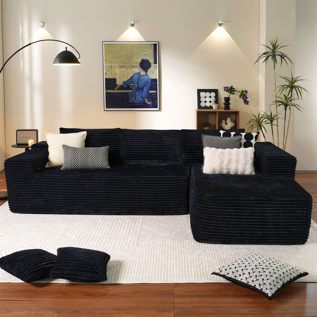 TriVolt 104" L-Shape Modular Couch with Chaise, Plush Corduroy Fabric, No Assembly Required