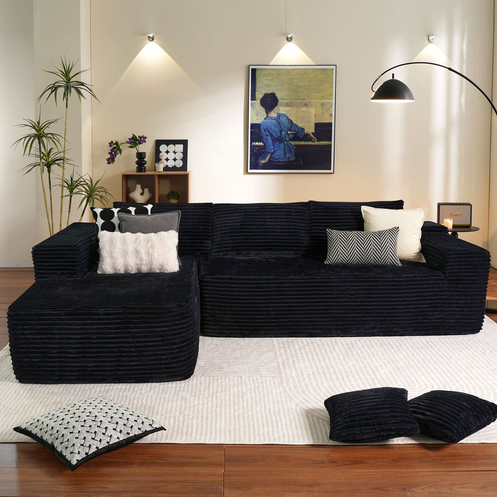 TriVolt 104" L-Shape Modular Couch with Chaise, Plush Corduroy Fabric, No Assembly Required