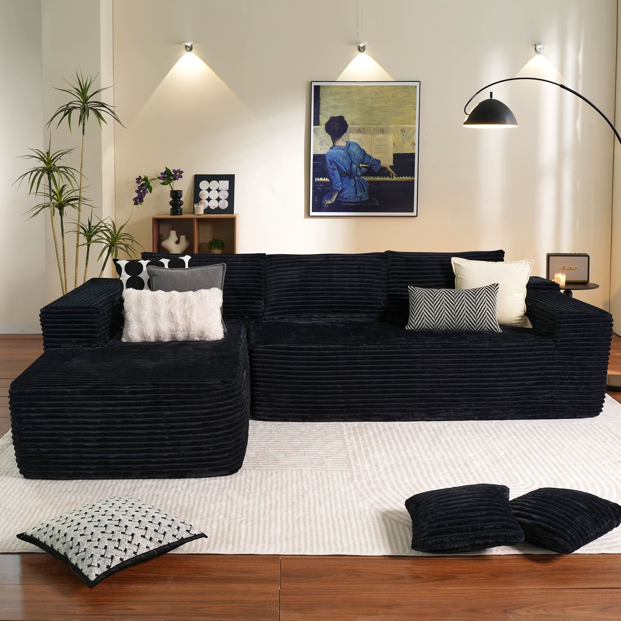TriVolt 104" L-Shape Modular Couch with Chaise, Plush Corduroy Fabric, No Assembly Required