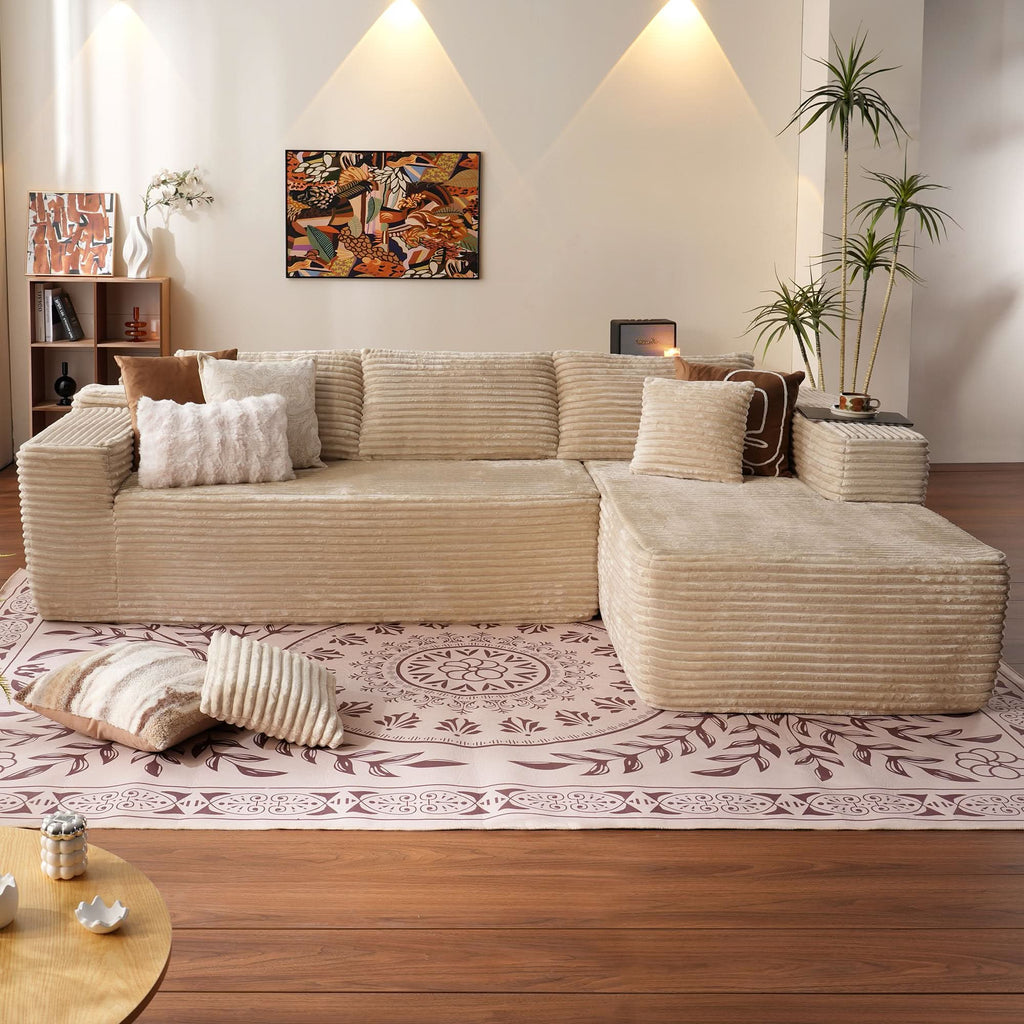TriVolt 104" L-Shape Modular Couch with Chaise, Plush Corduroy Fabric, No Assembly Required