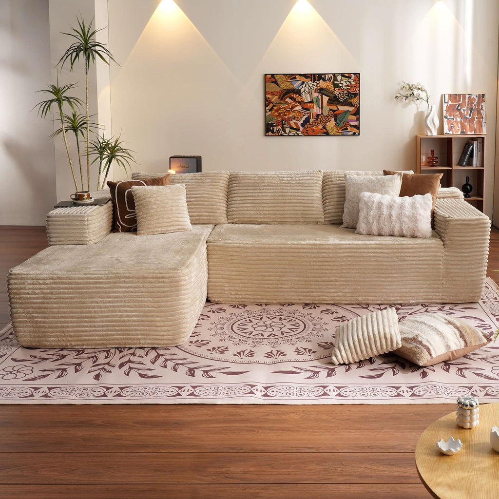 TriVolt 104" L-Shape Modular Couch with Chaise, Plush Corduroy Fabric, No Assembly Required