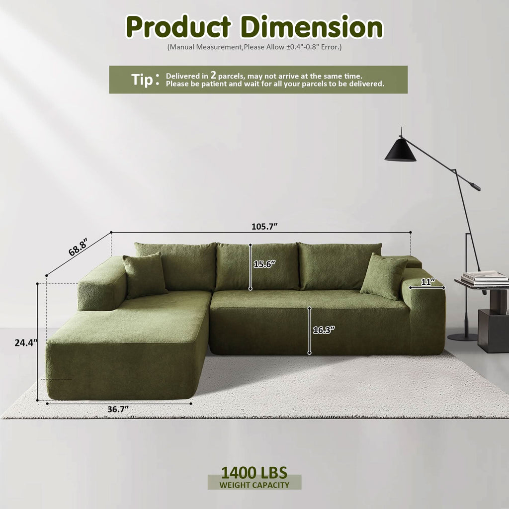TriVolt 104" L-Shape Modular Couch with Chaise, Plush Corduroy Fabric, No Assembly Required