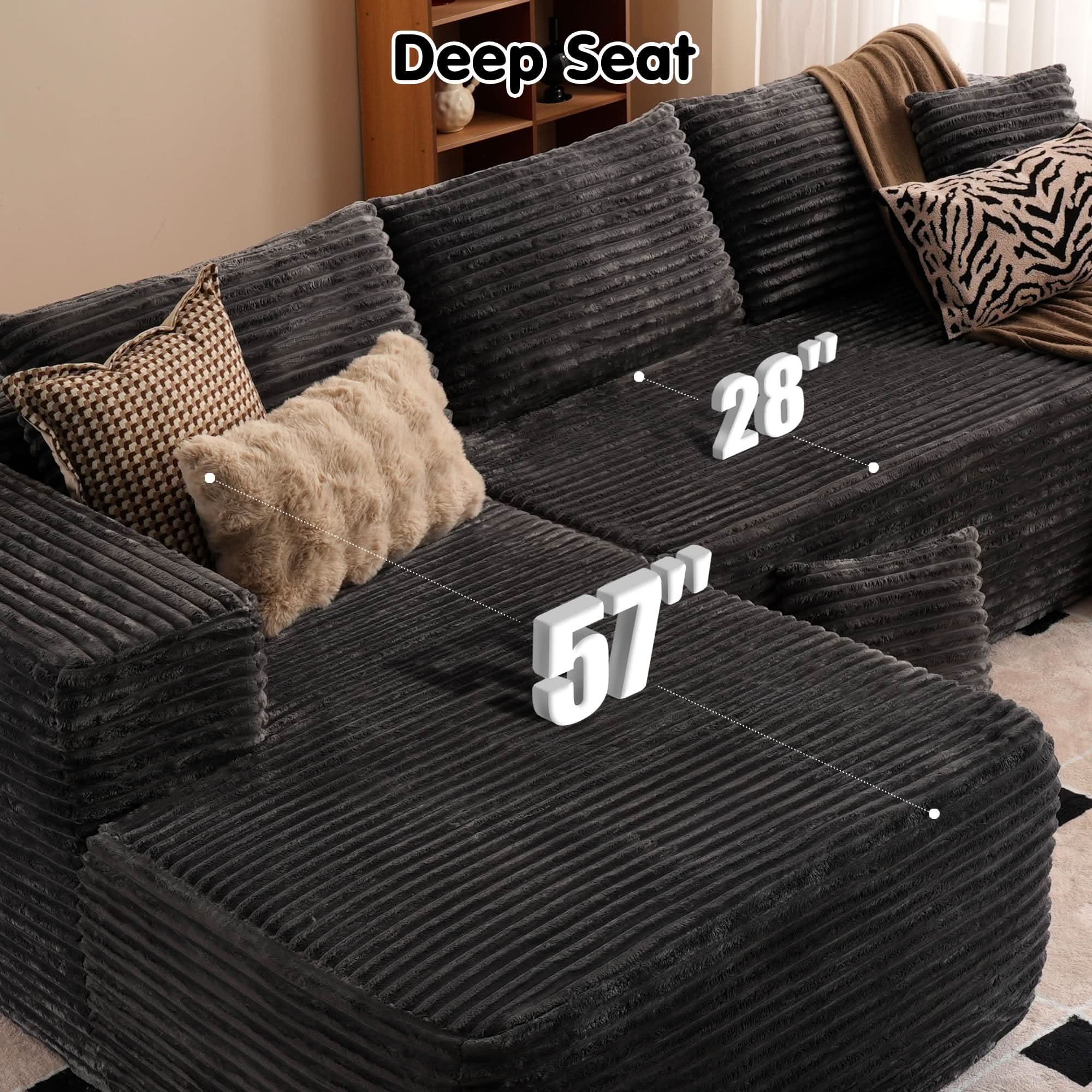 TriVolt 104" L-Shape Modular Couch with Chaise, Plush Corduroy Fabric, No Assembly Required
