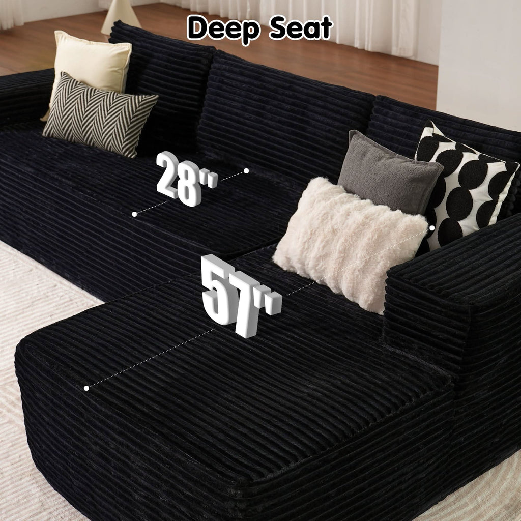 TriVolt 104" L-Shape Modular Couch with Chaise, Plush Corduroy Fabric, No Assembly Required