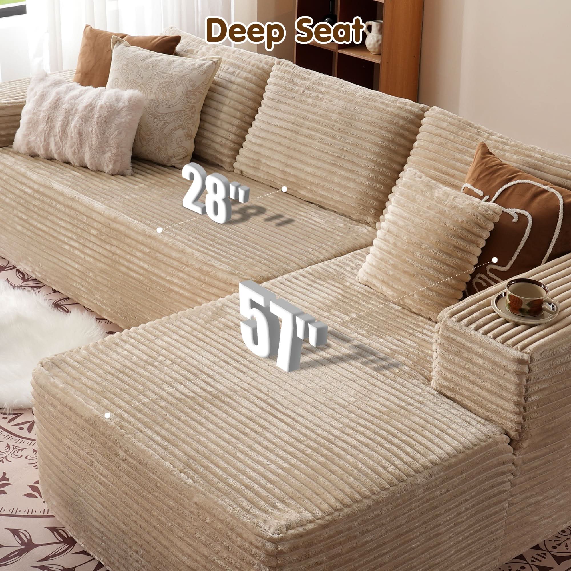 TriVolt 104" L-Shape Modular Couch with Chaise, Plush Corduroy Fabric, No Assembly Required