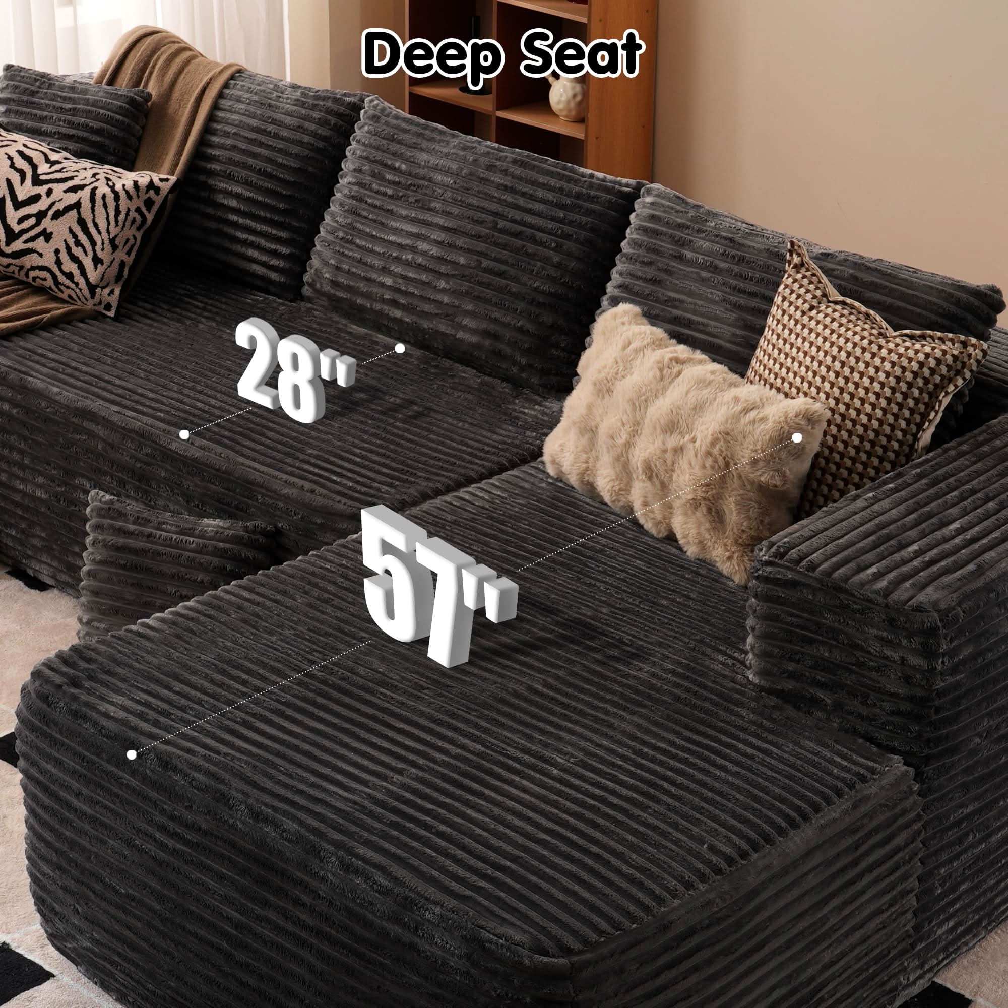 TriVolt 104" L-Shape Modular Couch with Chaise, Plush Corduroy Fabric, No Assembly Required