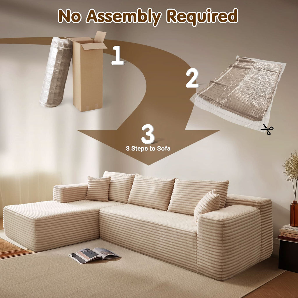 TriVolt 104" L-Shape Modular Couch with Chaise, Plush Corduroy Fabric, No Assembly Required