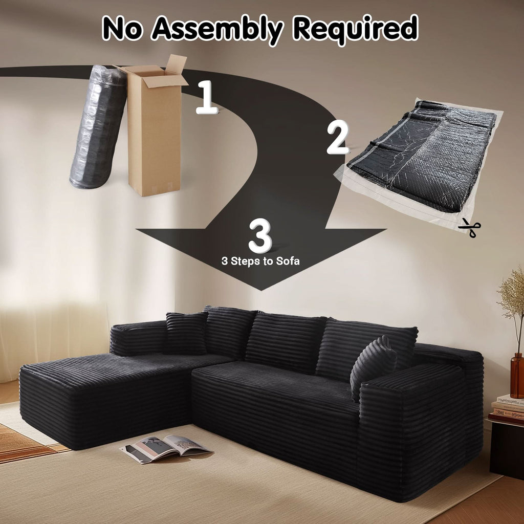 TriVolt 104" L-Shape Modular Couch with Chaise, Plush Corduroy Fabric, No Assembly Required