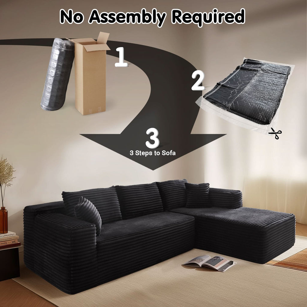 TriVolt 104" L-Shape Modular Couch with Chaise, Plush Corduroy Fabric, No Assembly Required