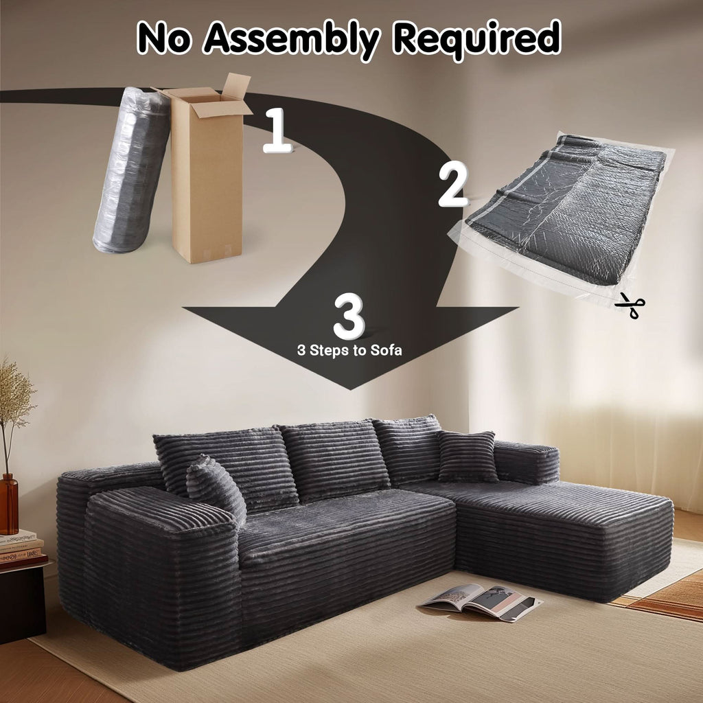 TriVolt 104" L-Shape Modular Couch with Chaise, Plush Corduroy Fabric, No Assembly Required