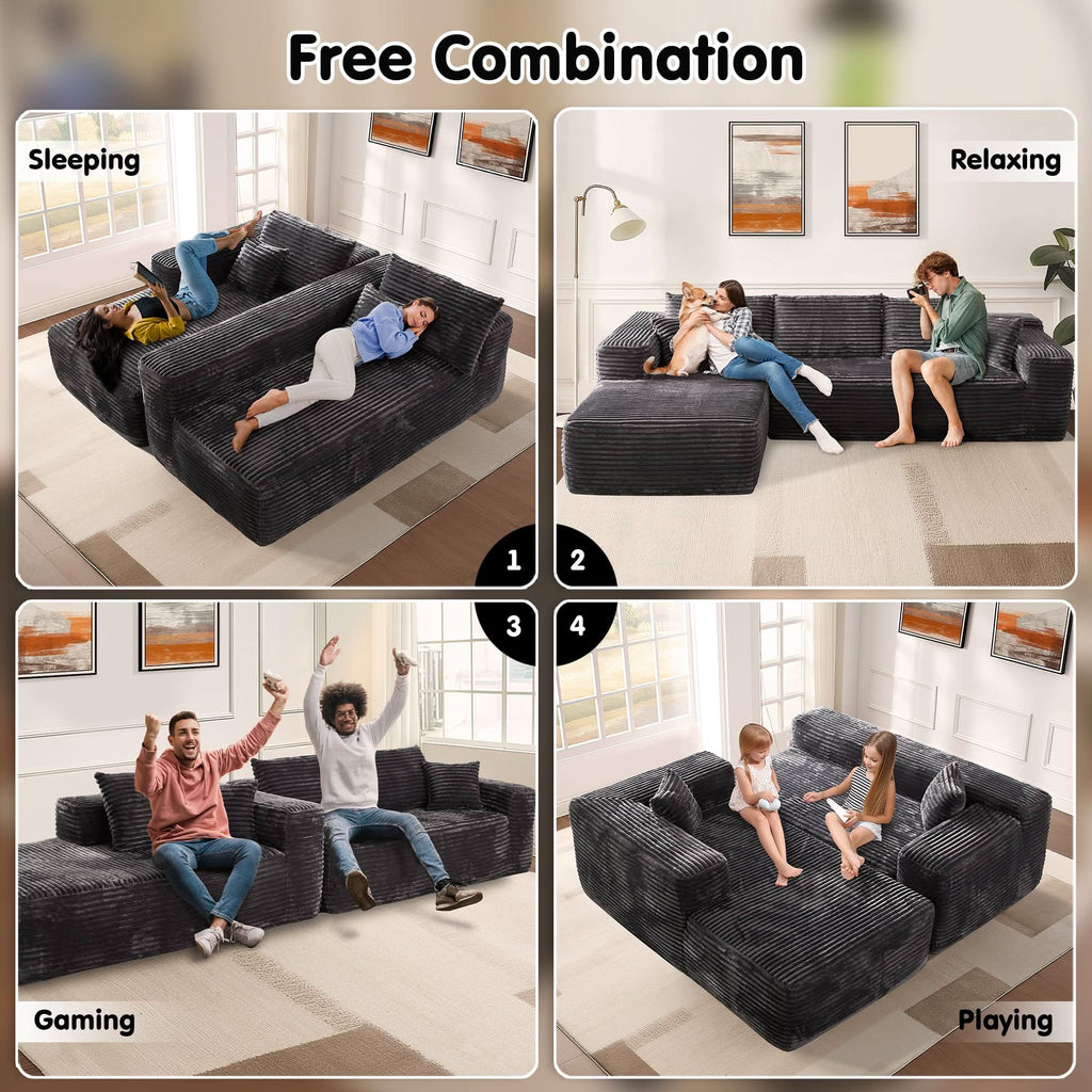 TriVolt 104" L-Shape Modular Couch with Chaise, Plush Corduroy Fabric, No Assembly Required