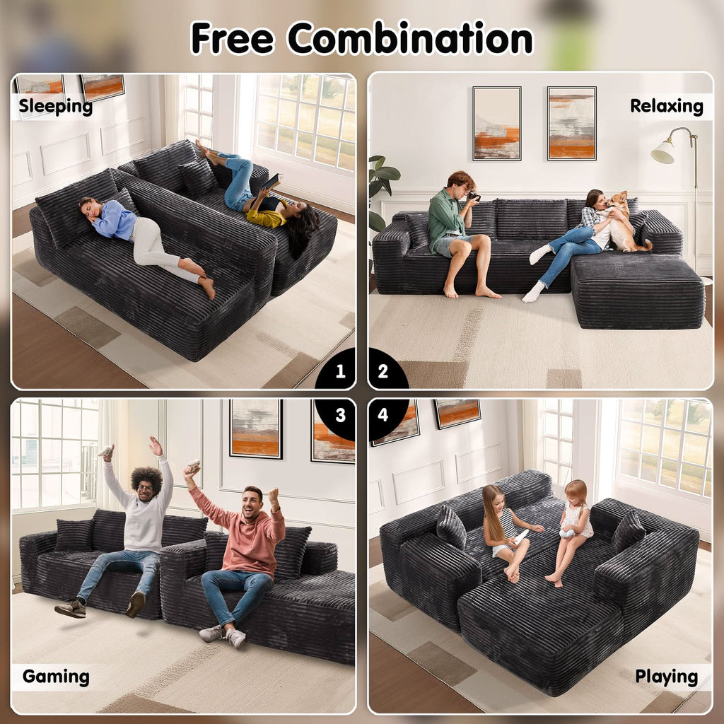 TriVolt 104" L-Shape Modular Couch with Chaise, Plush Corduroy Fabric, No Assembly Required