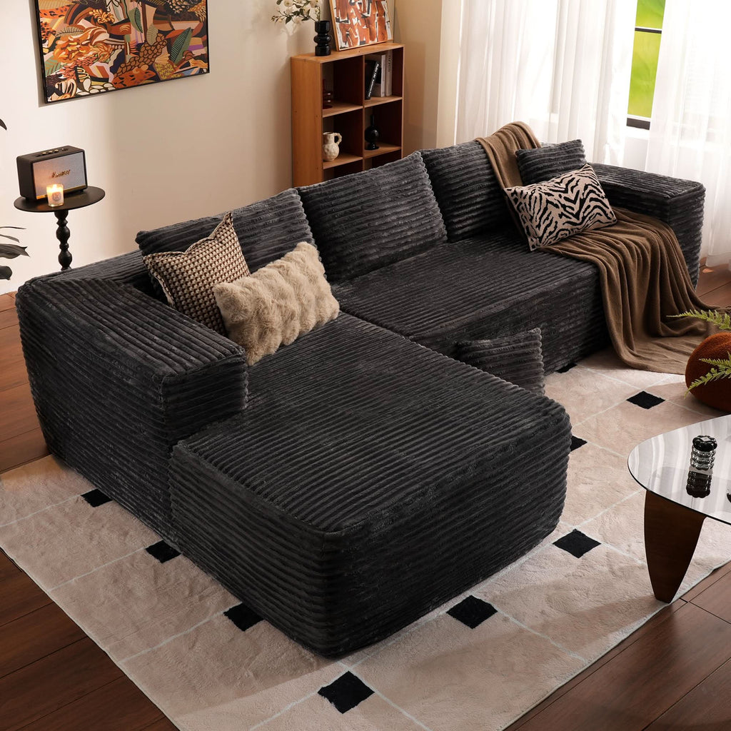 TriVolt 104" L-Shape Modular Couch with Chaise, Plush Corduroy Fabric, No Assembly Required