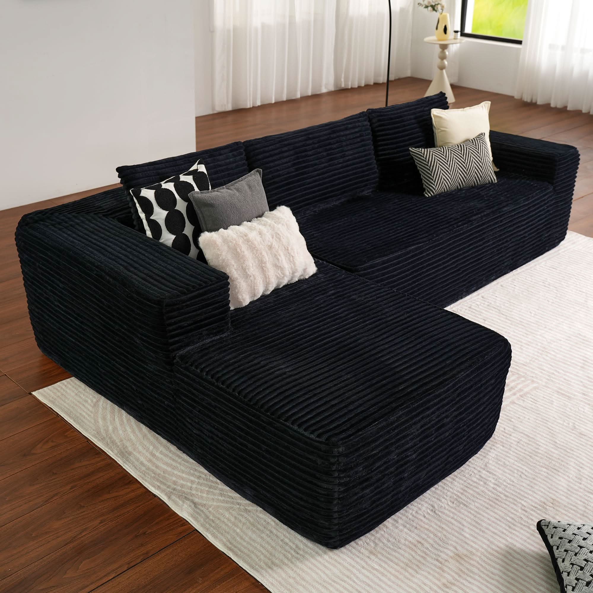 TriVolt 104" L-Shape Modular Couch with Chaise, Plush Corduroy Fabric, No Assembly Required