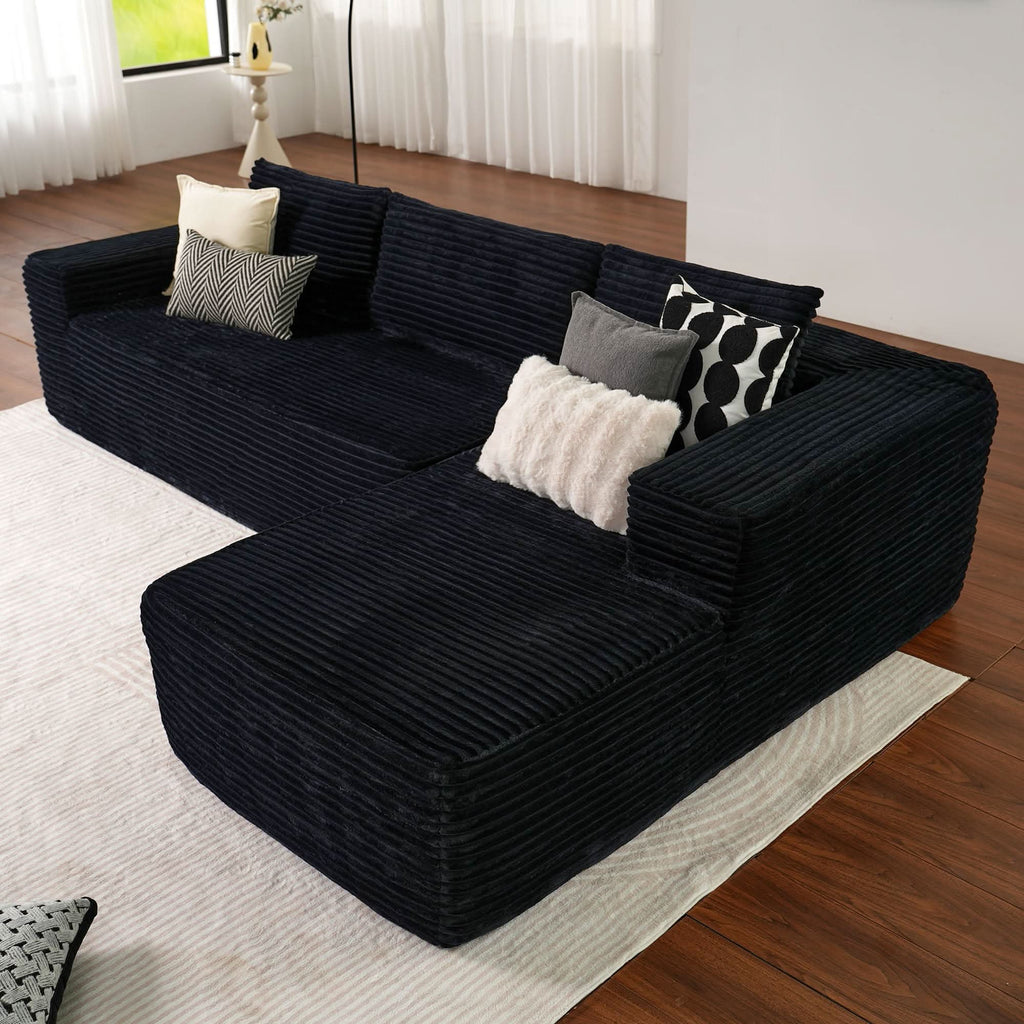 TriVolt 104" L-Shape Modular Couch with Chaise, Plush Corduroy Fabric, No Assembly Required