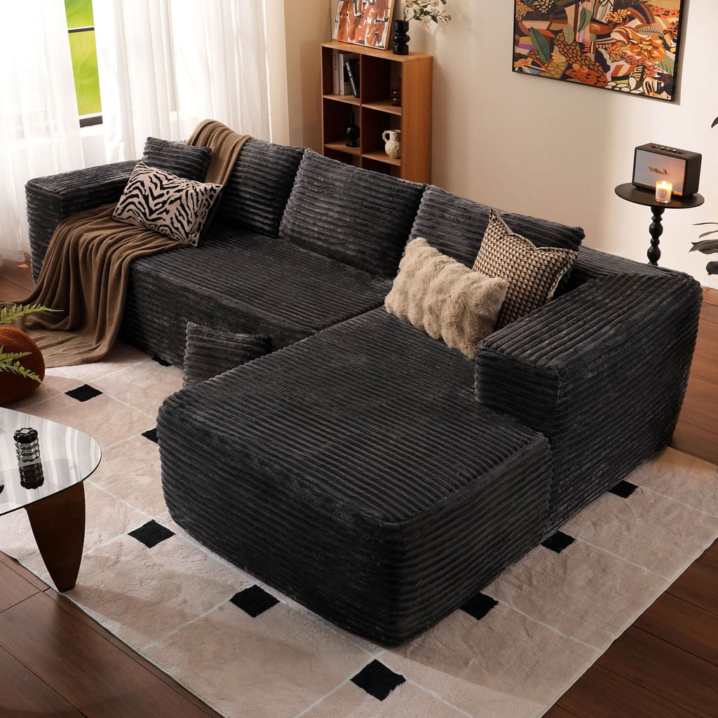 TriVolt 104" L-Shape Modular Couch with Chaise, Plush Corduroy Fabric, No Assembly Required