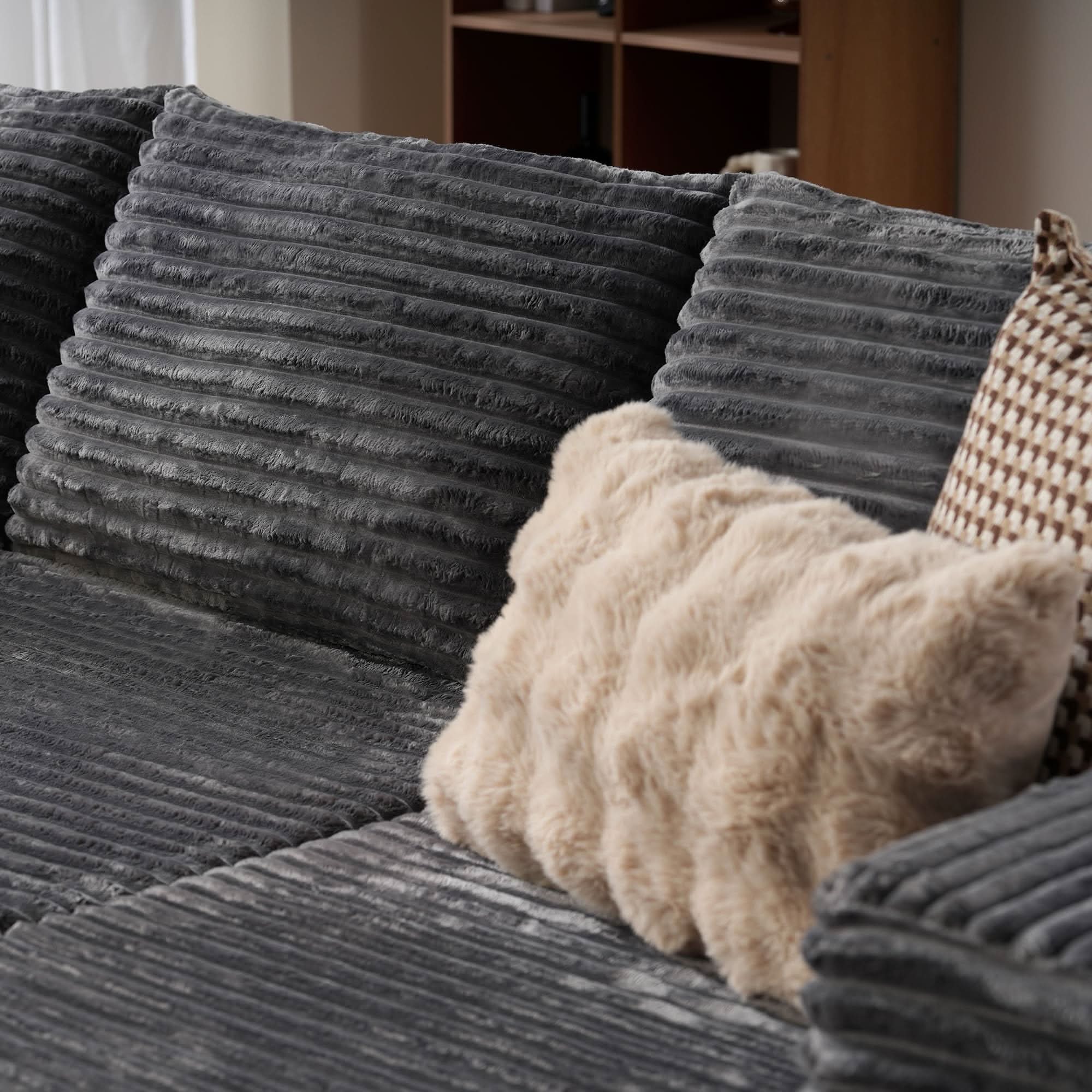 TriVolt 104" L-Shape Modular Couch with Chaise, Plush Corduroy Fabric, No Assembly Required