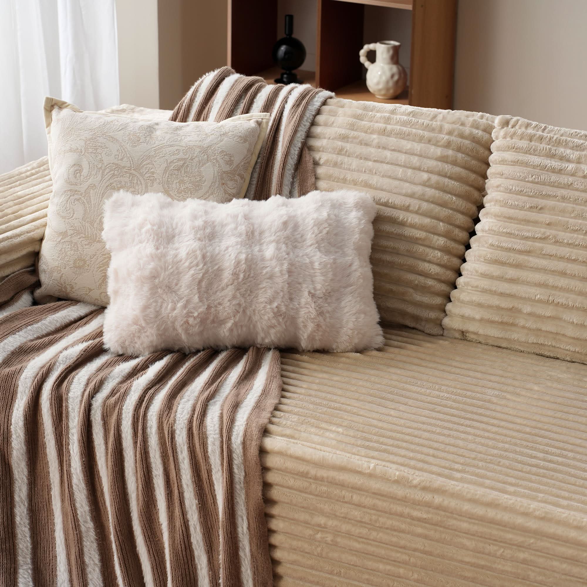 TriVolt 104" L-Shape Modular Couch with Chaise, Plush Corduroy Fabric, No Assembly Required