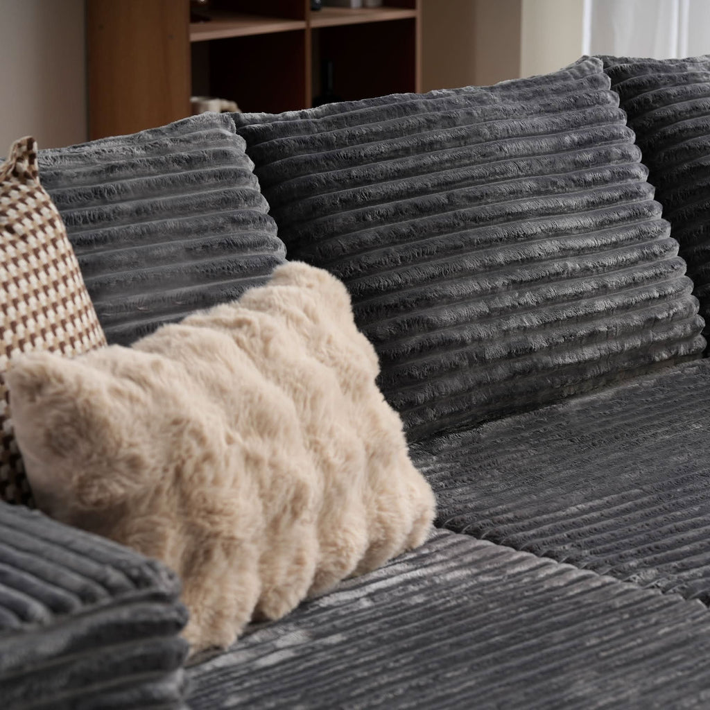 TriVolt 104" L-Shape Modular Couch with Chaise, Plush Corduroy Fabric, No Assembly Required